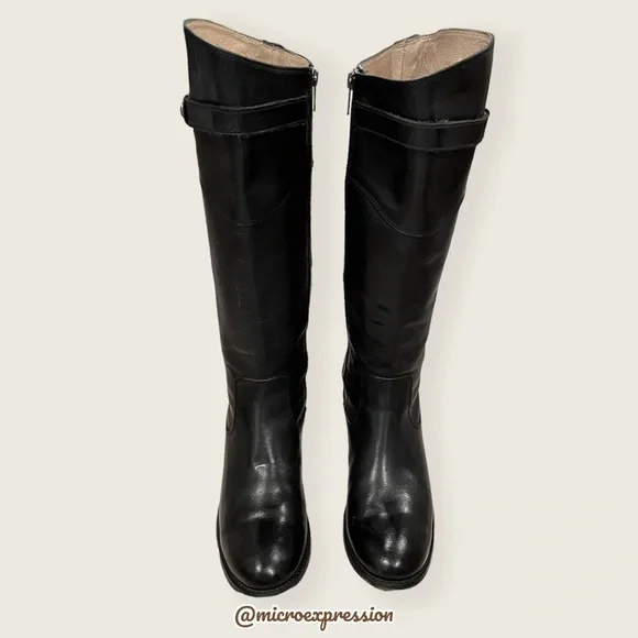 $438 Frye Molly Button Black Leather Equestrian Tall Knee High Zip Up WinterBoot - Picture 3 of 10